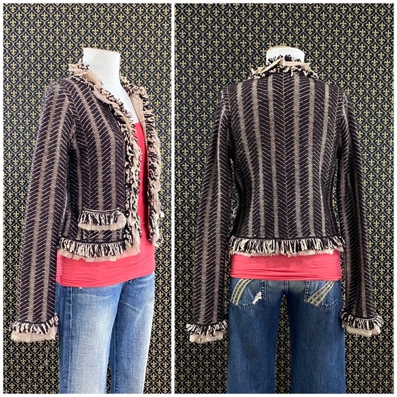 2004 Anthro "Fringe Trim Cardigan" HWR Monogram - Picture 6 of 16